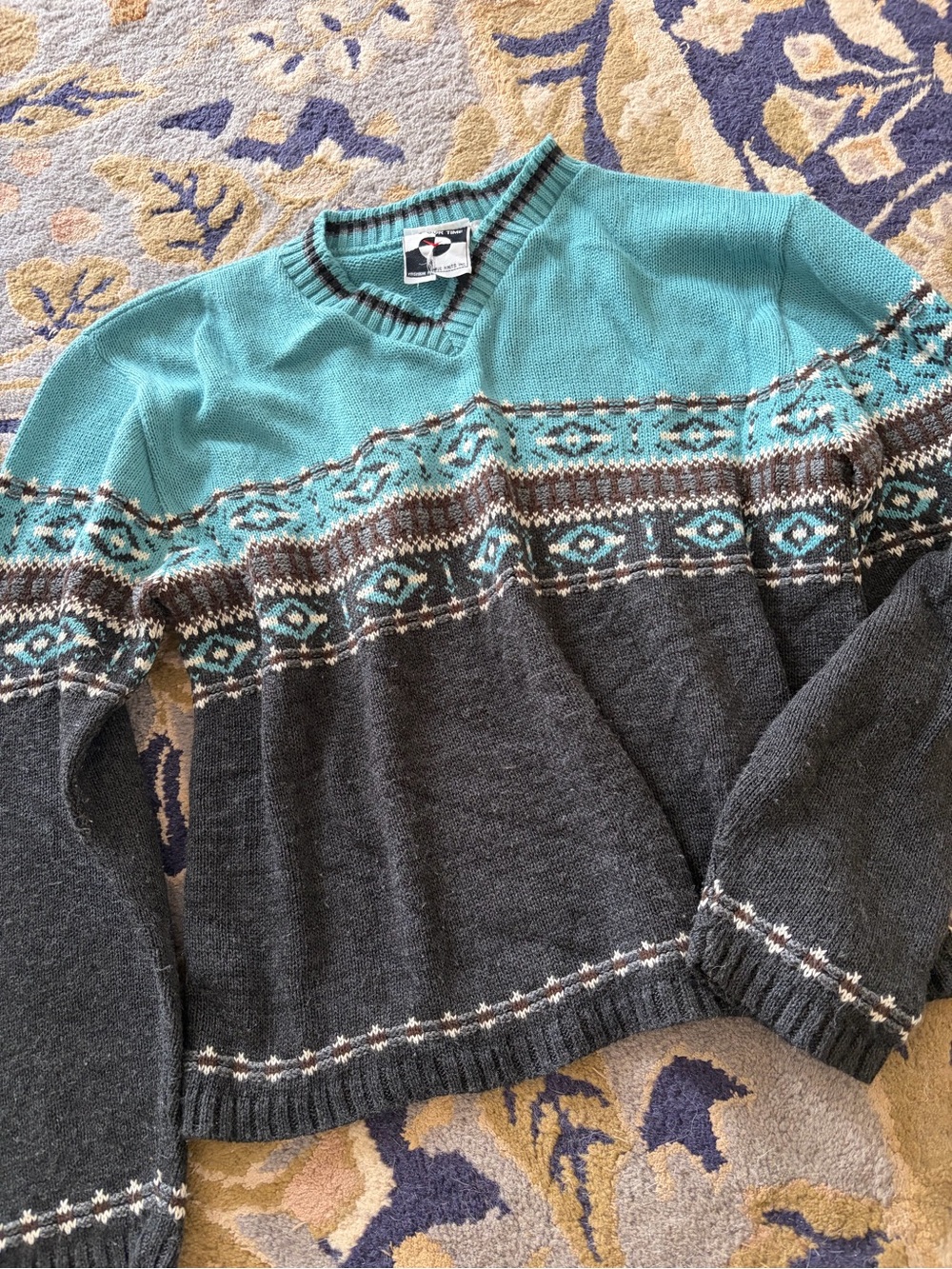 It’s our time vintage 90s 00s v neck brown teal sweater